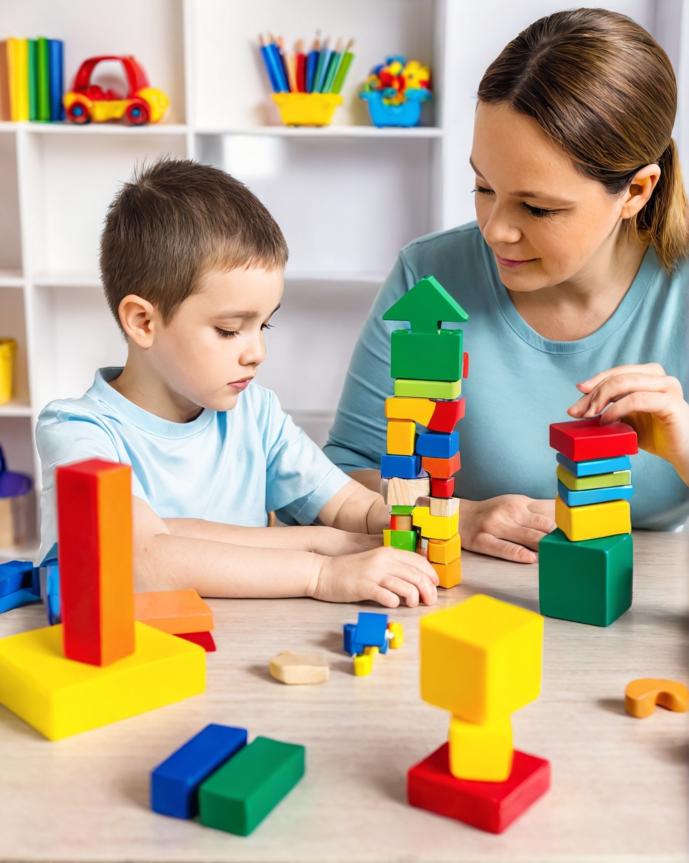 Child benefiting from ABA services from a professional.